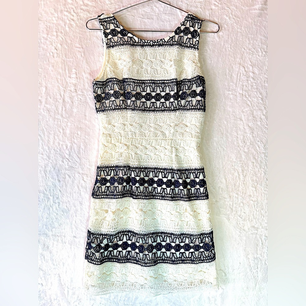 Marineblu Cream Navy Blue Lace Sleeveless Tank Dress ModCloth Summer Wedding NEW